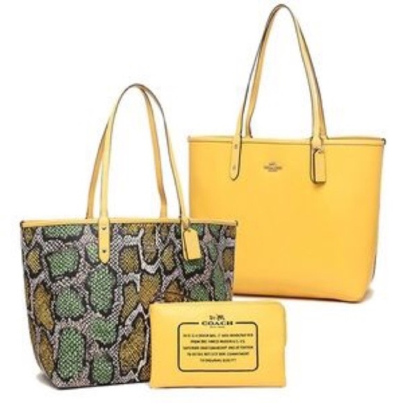 Coach Handbags - 🎉HP🎉NWT Coach Reversible Yellow/Snake Print Tote